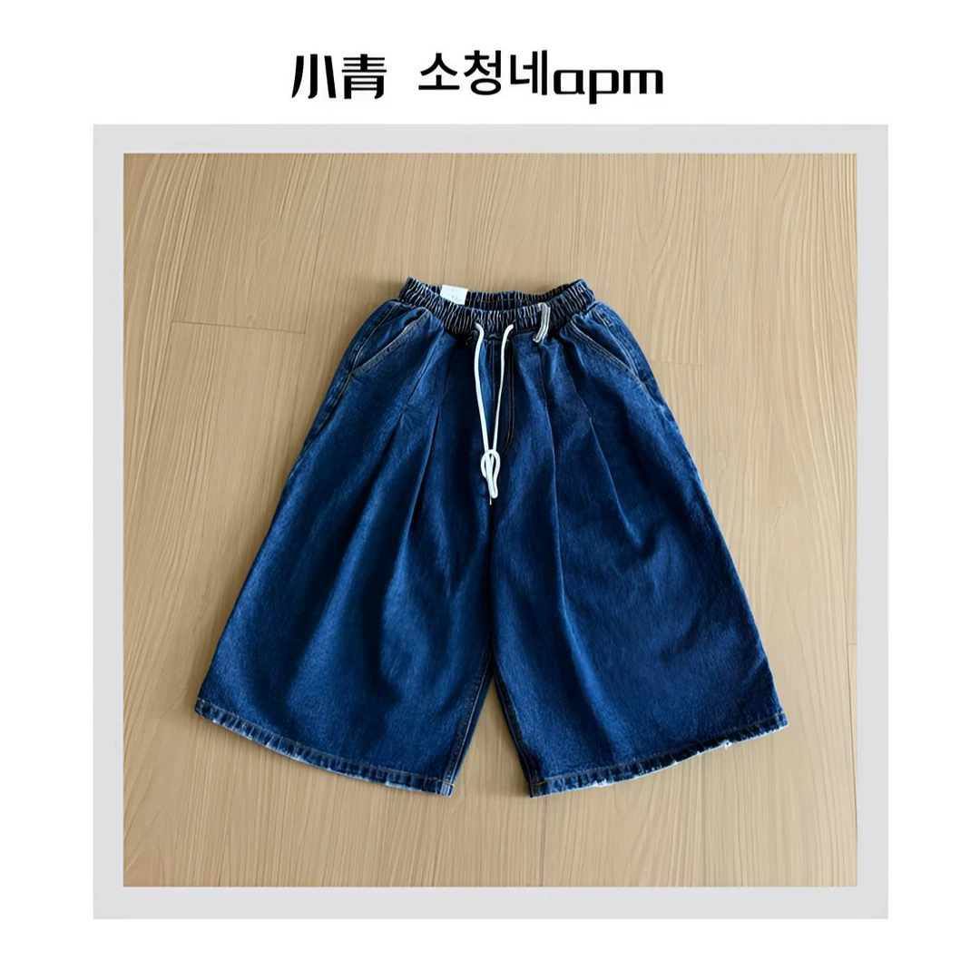 韩国东大门 ITZ/915白色抽绳深色系松紧腰七分裤