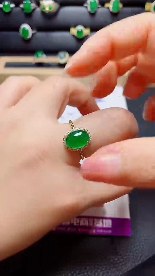 银S925镶嵌戒指翡翠天然翡翠A货s925银镶