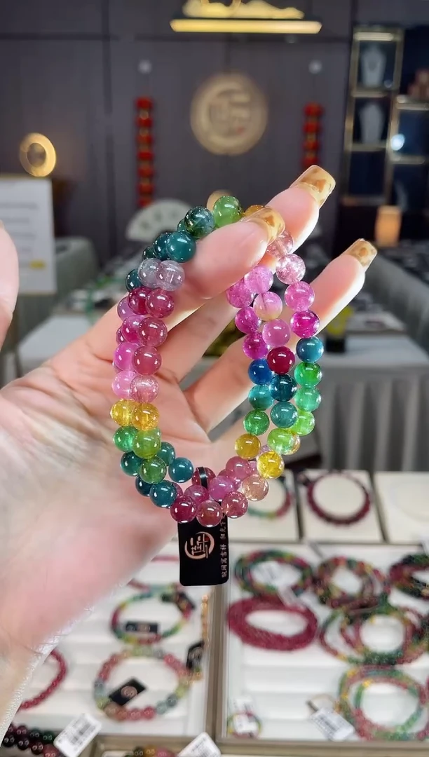 未镶嵌老矿碧玺色标彩虹三圈手串7mm+碧玺dan多样性发货一条