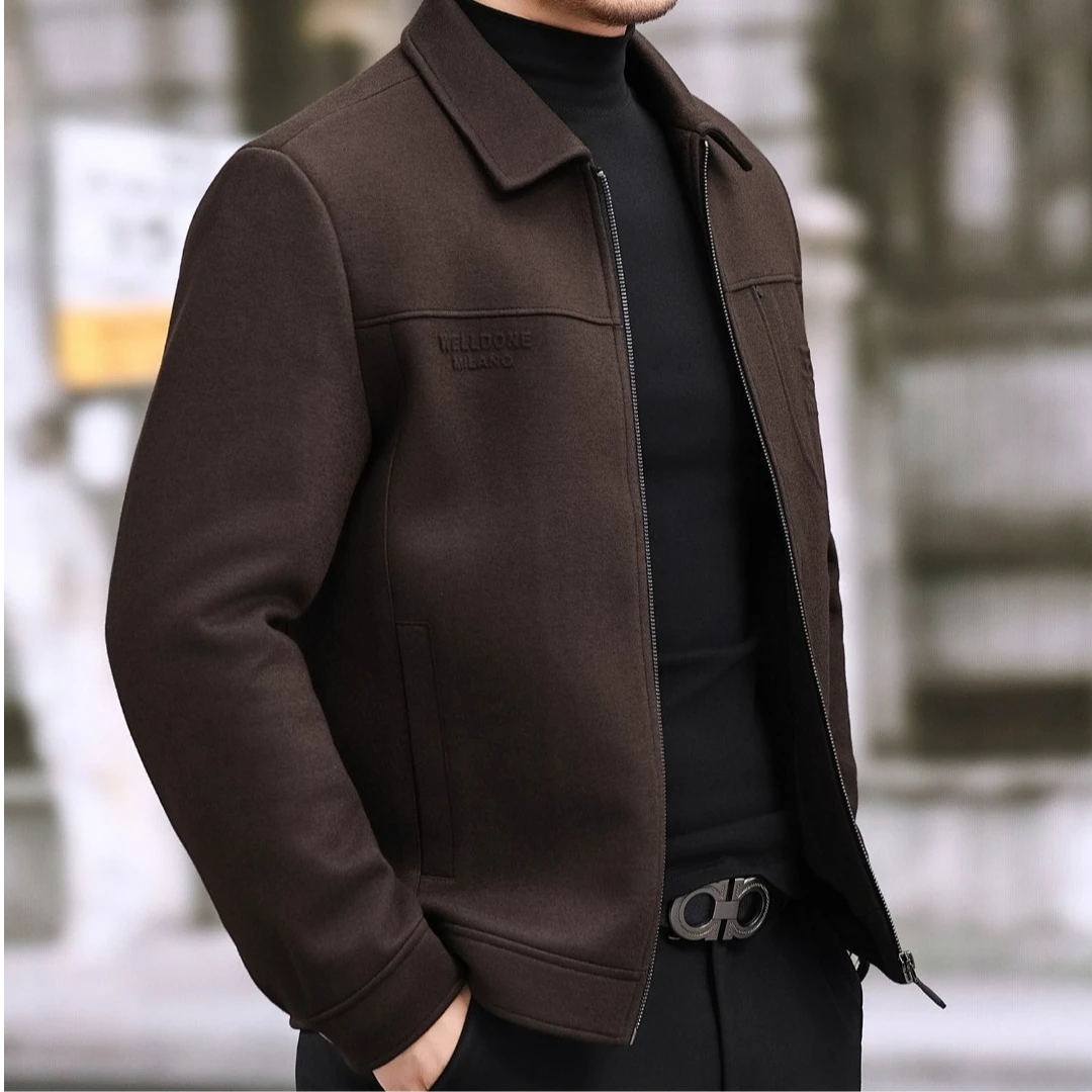 2025秋冬男士毛呢夹克短款男装翻领羊毛保暖外套简约男装加厚上衣