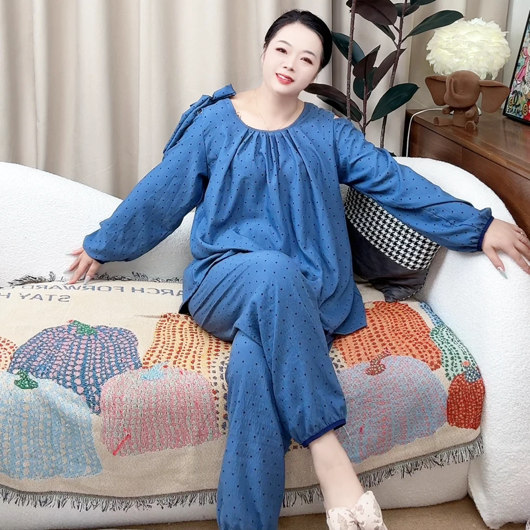 云朵棉大码家居服时尚舒适印花长袖长裤美背透气套装270斤穿洋气
