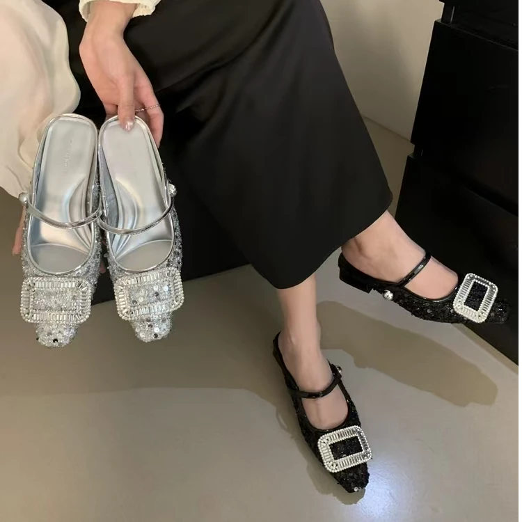 688-25 新款法式气质百搭时尚粗跟包头拖鞋