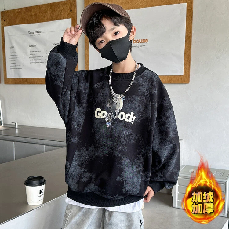 2024冬季新款中大童休闲百搭长袖宽松韩系字母长袖T恤/KK4492 u