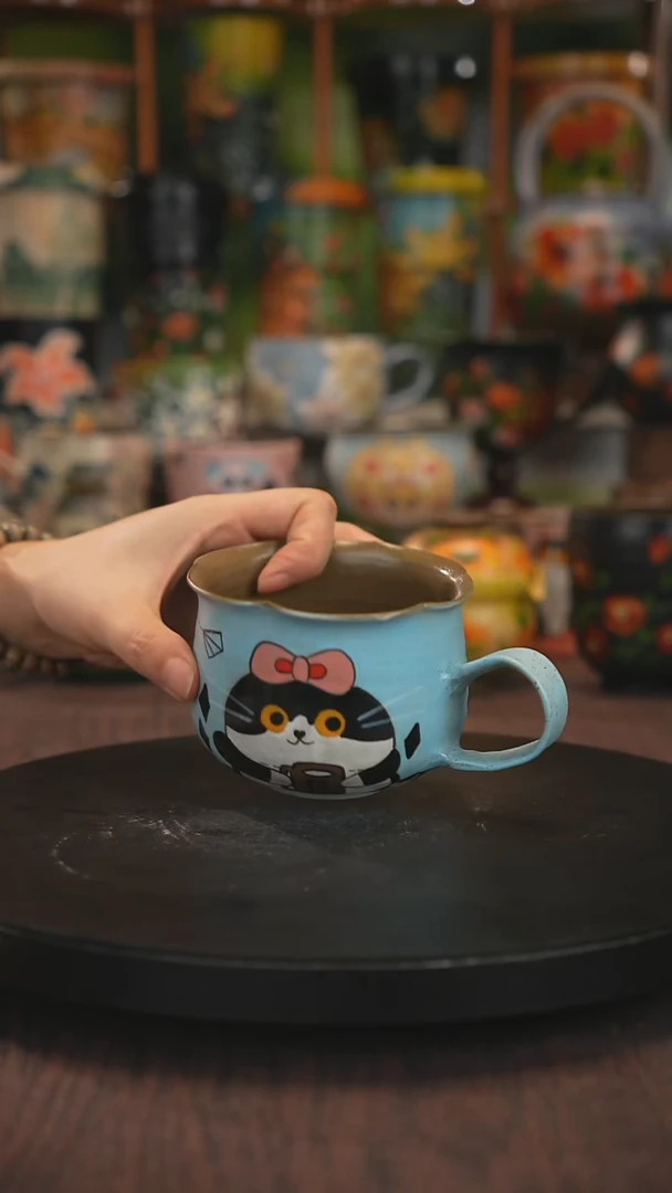 紫砂油画手绘釉下彩脏脏杯