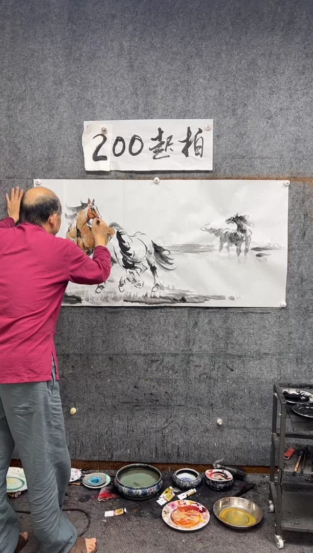 【闪购商品】纸本138x34定制牡丹  四尺对开  带装裱