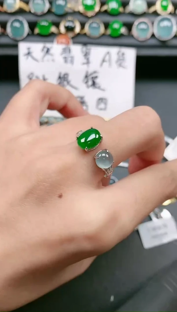 翡翠戒指银S925镶嵌111111