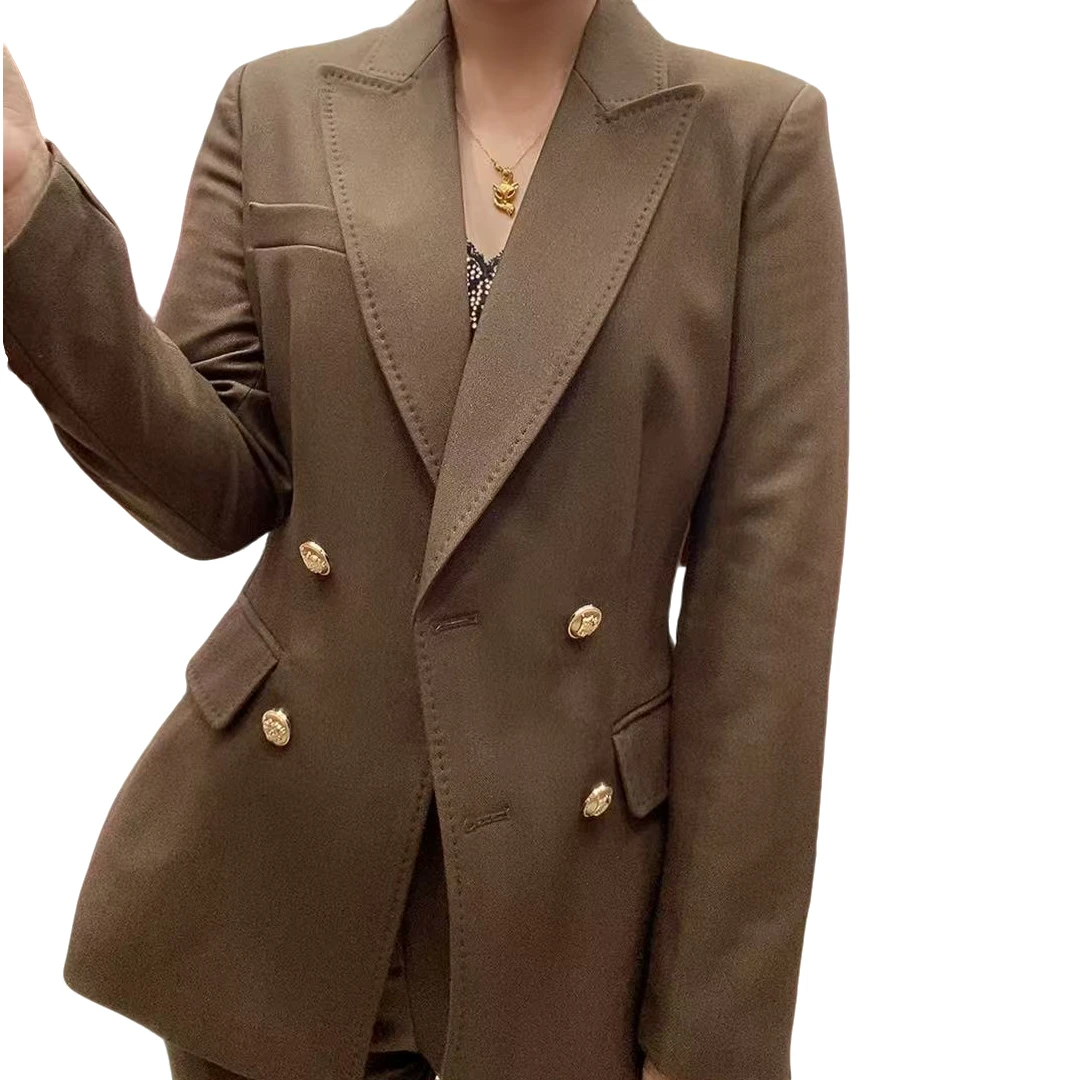 D6905-新款时尚 气质百搭 微喇裤西服组合套装