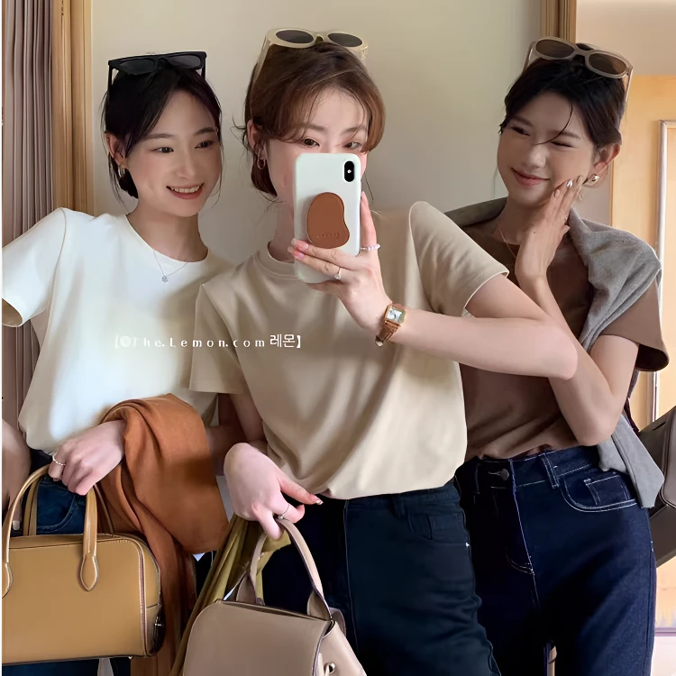 【爆品推荐 9个色】夏季圆领短袖T恤女百搭半袖纯色修身显瘦上衣