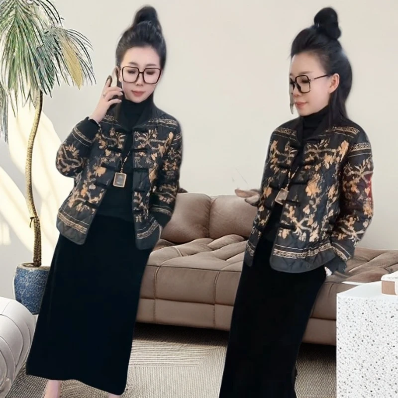 2025秋冬百搭时髦减龄棉衣潮国风洋气小个子花色显瘦薄棉服外套女