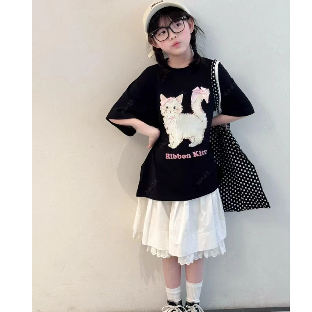 【豪宝贝】2025春夏款蝴蝶结小猫猫T恤