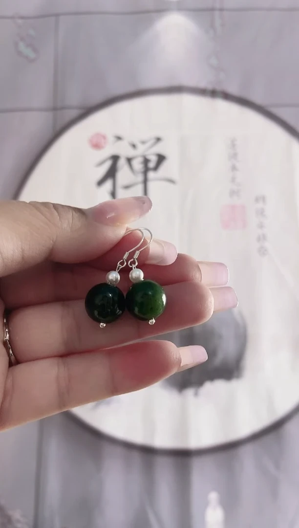 和田玉（碧玉）未镶嵌耳饰（12mm圆珠耳环）多样性发货