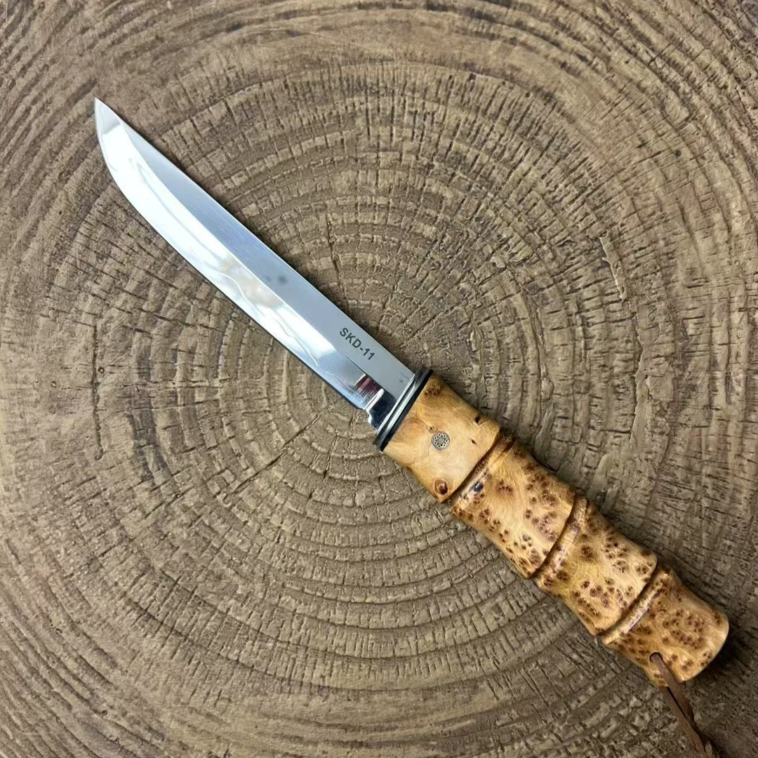 【竹藤】大号太行陈化飘香鬼眼崖柏SKD-11超镜面一天水淬烧刃手工刀