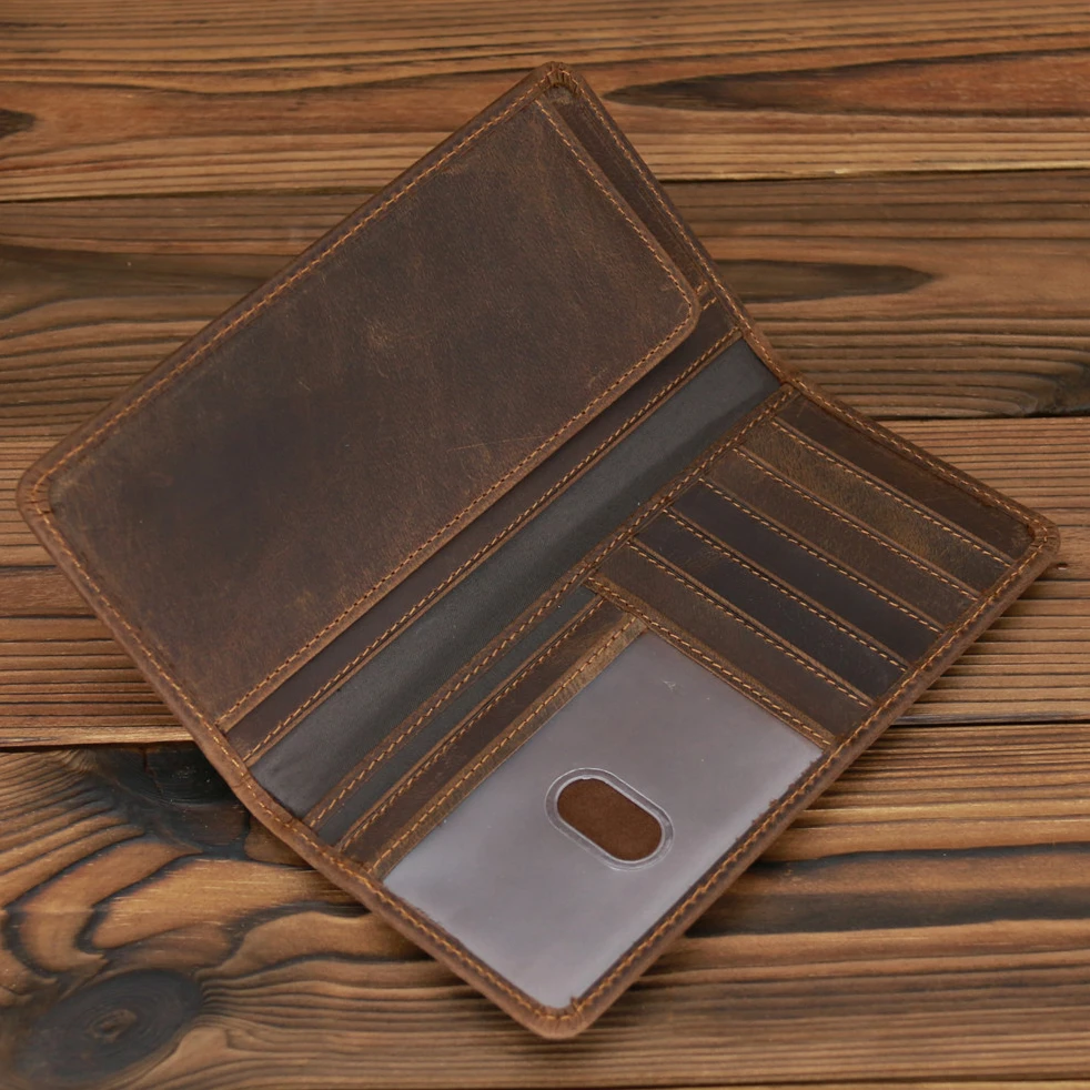 轻奢男士钱包新款跨境疯马皮钱夹头层牛皮复古卡包多功能长款票夹