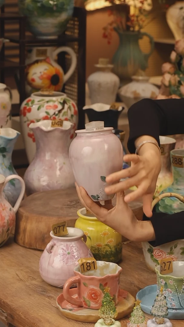 陶瓷景德镇设计师手作花器摆件侘寂风@M172@