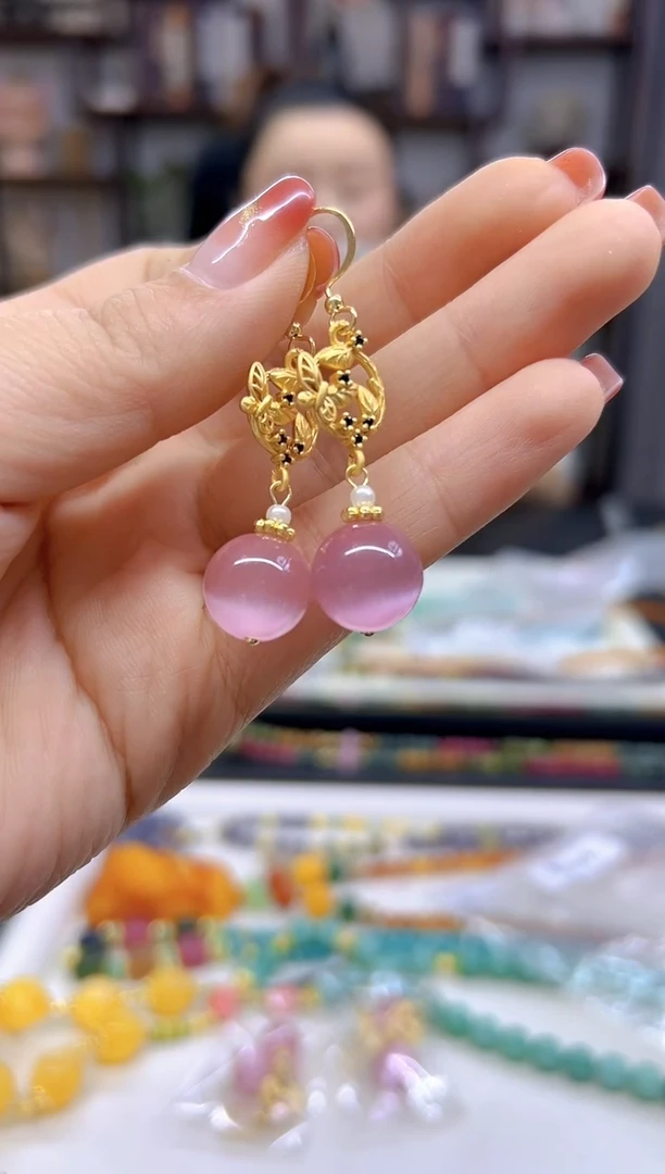 【闪购商品】碧玺猫眼耳饰14K金镶嵌E716