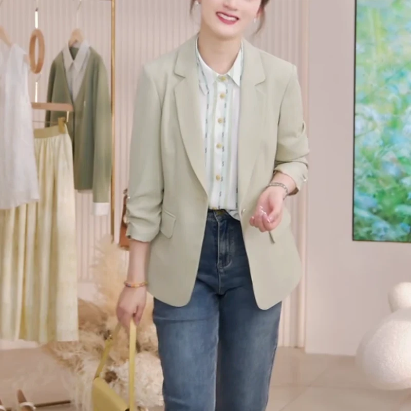 2025春夏季新款休闲气质时尚小个子七分袖百搭韩版西装外套女单层