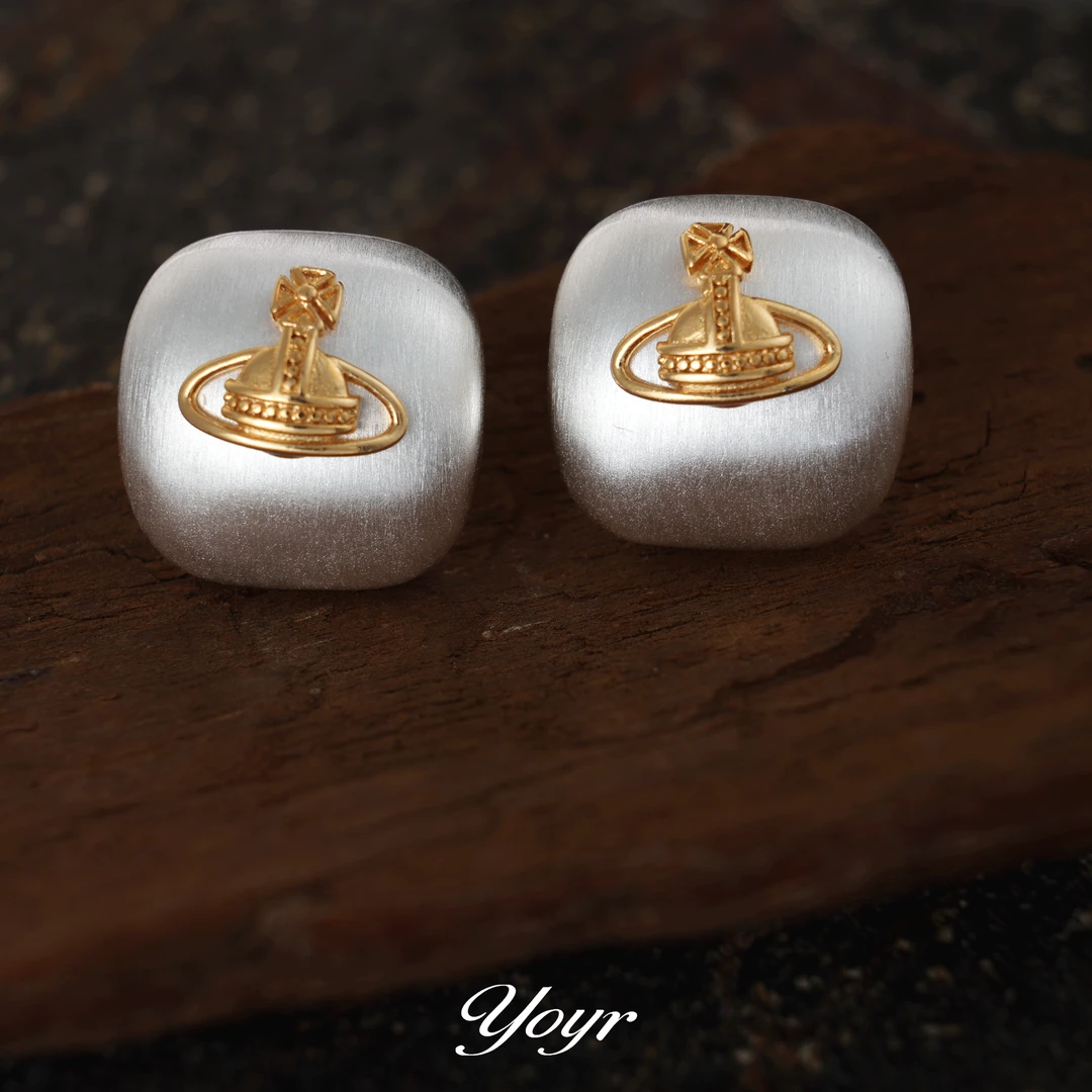 YOYR 黄铜耳饰 星球撞色方形耳钉精致高级感简约时尚百搭耳钉