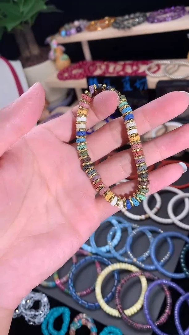 天然辰砂天然彩色火山石算盘珠手串6m