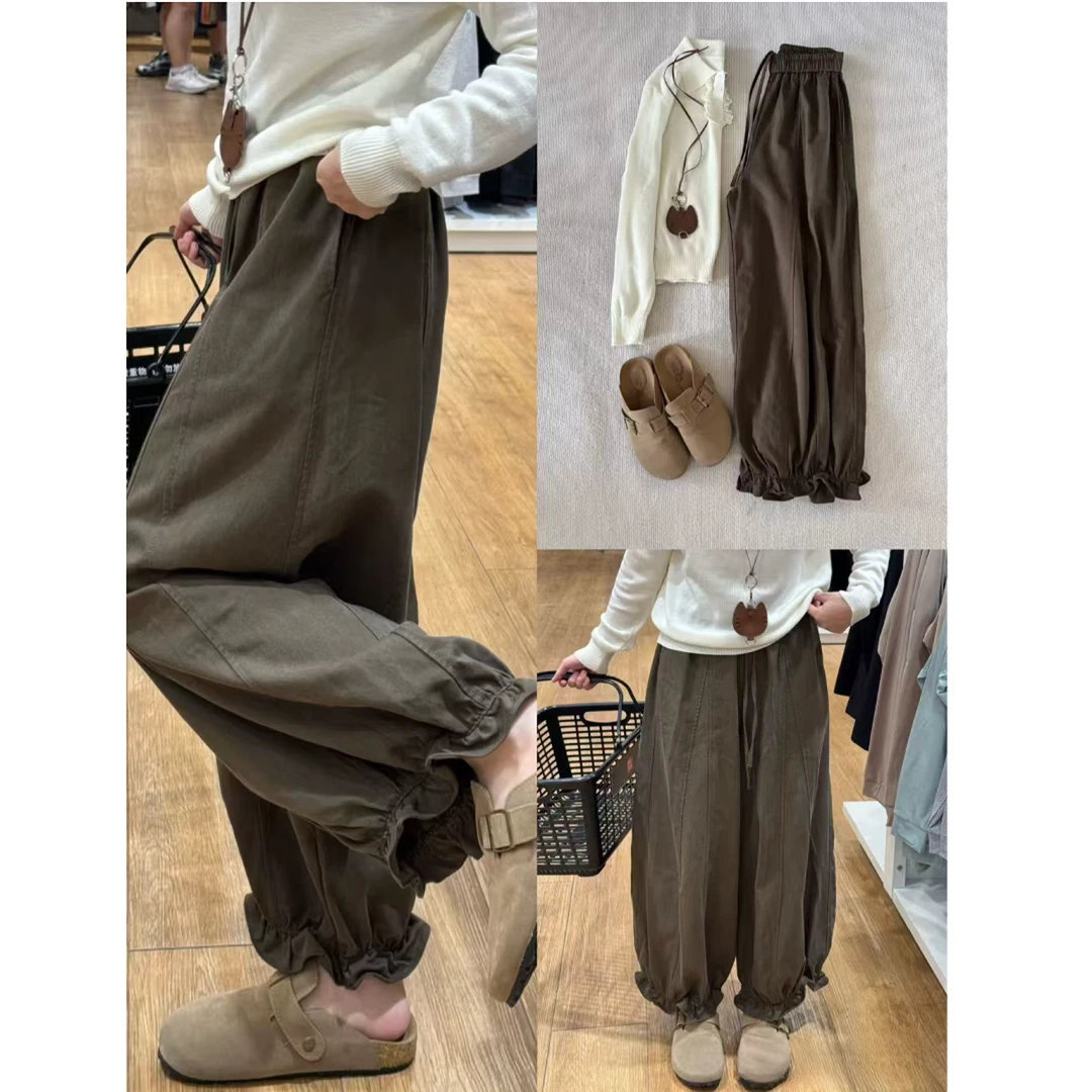 韩系花苞阔腿裤女2025早秋新款小个子高腰宽松显瘦百搭休闲灯笼裤