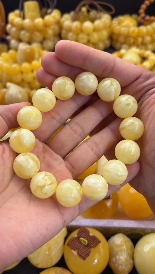 手串蜜蜡未镶嵌17+黄白花腊