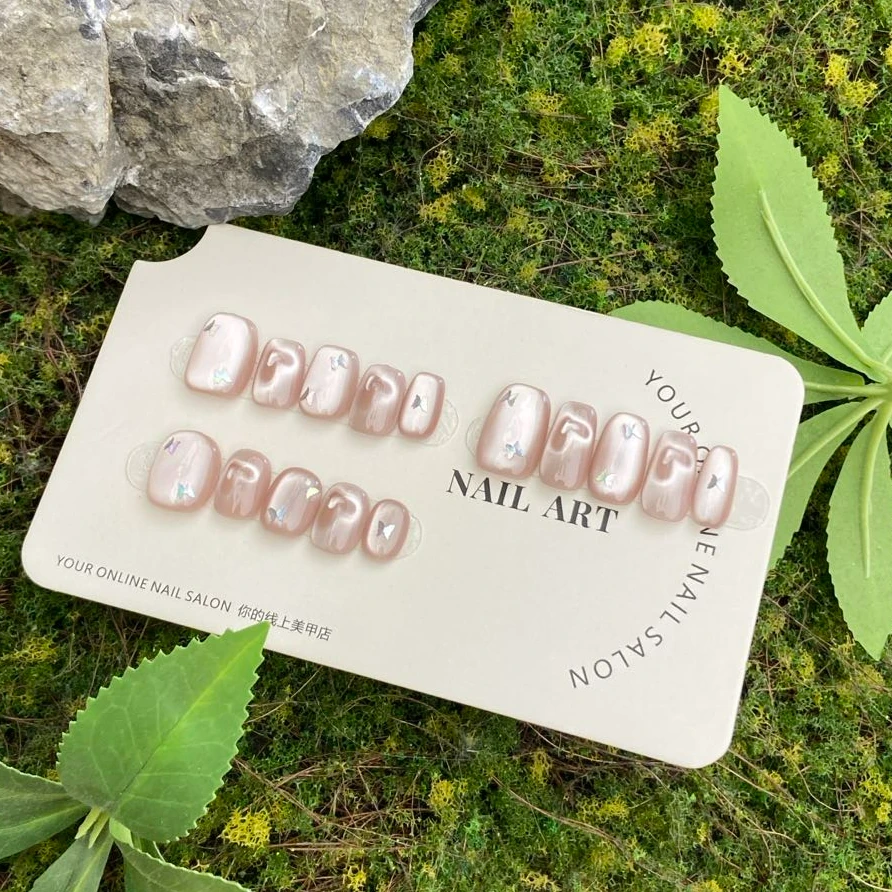 【怦然心动】高级小众设计甜美爱心蝴蝶猫眼 纯手工穿戴甲