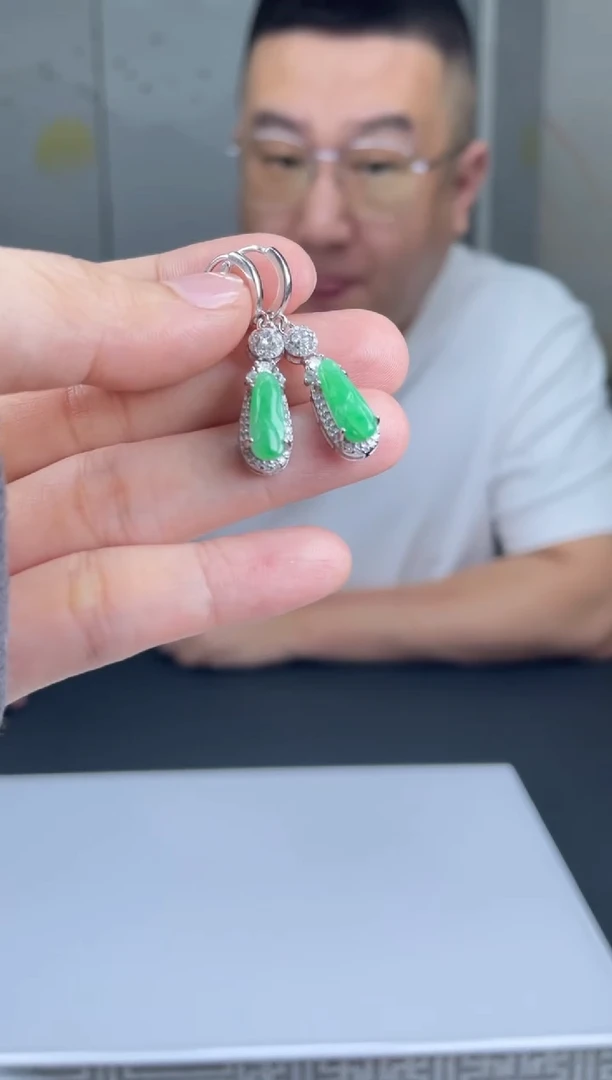 【闪购商品】定制翡翠银S925镶嵌01-20HDJT0130123一对