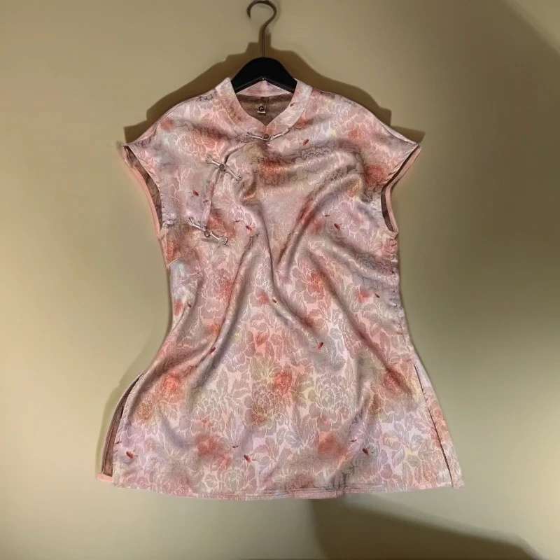 新中式重磅花萝缎小金鱼中长款奥黛上衣小衫2025新设计原版正品发