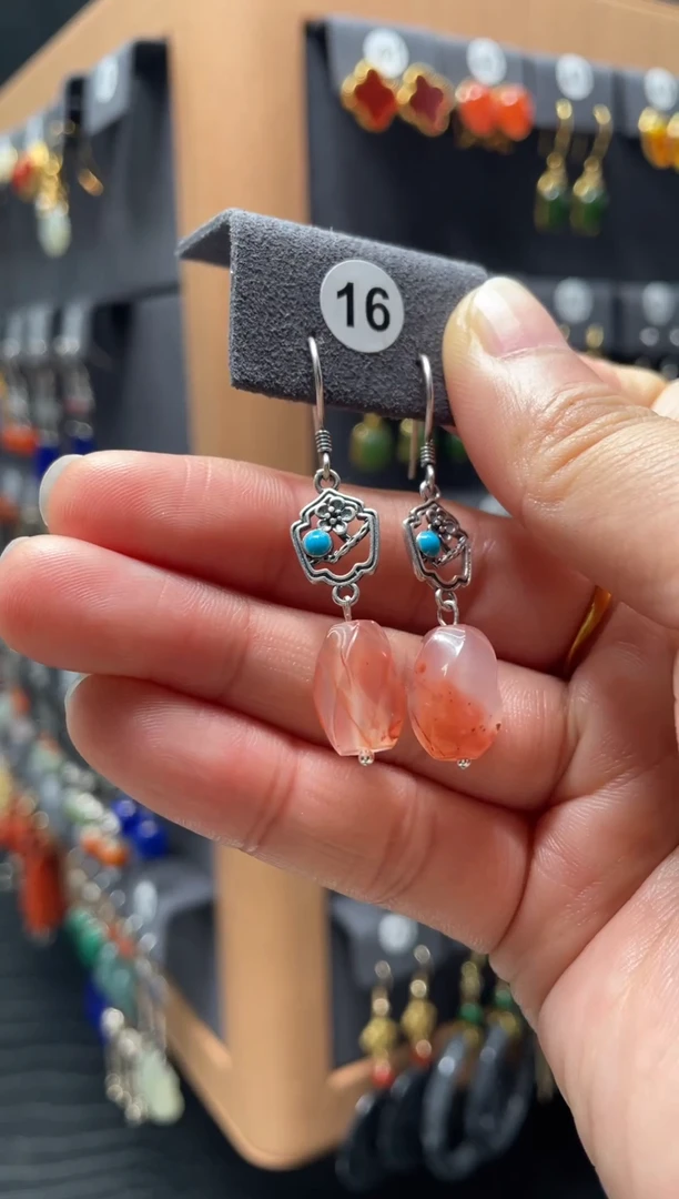 【闪购商品】南红玛瑙耳饰银S925镶嵌0016