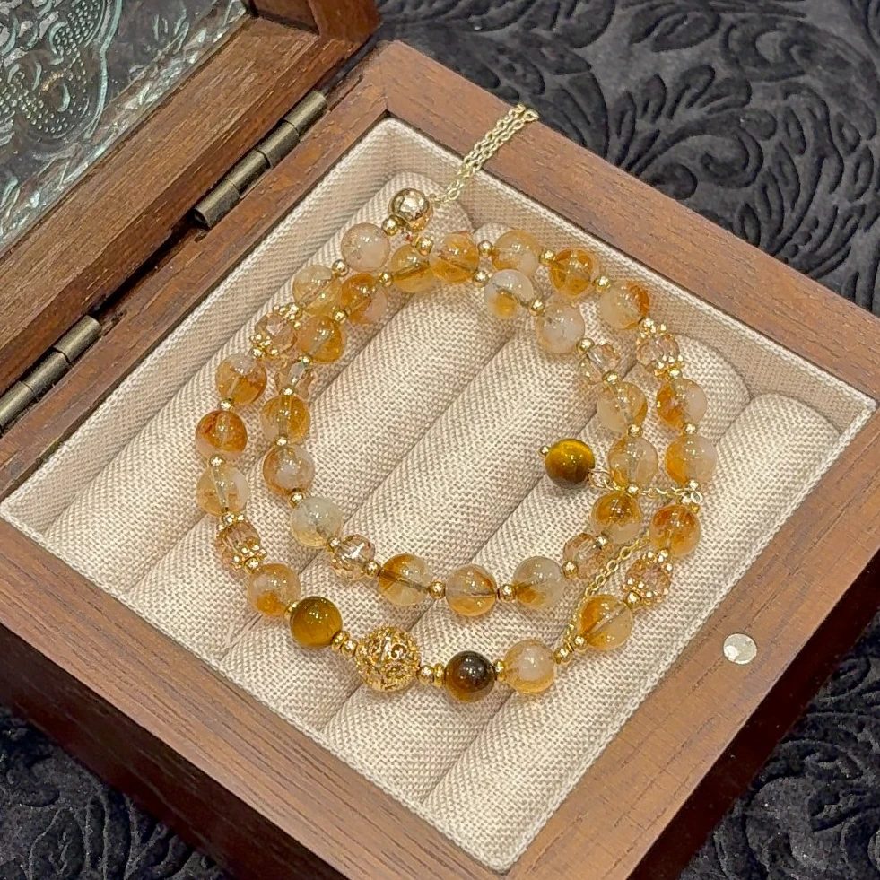 【金生水起】天然水晶手串黄塔晶金虎眼女款双圈2025新款手链311