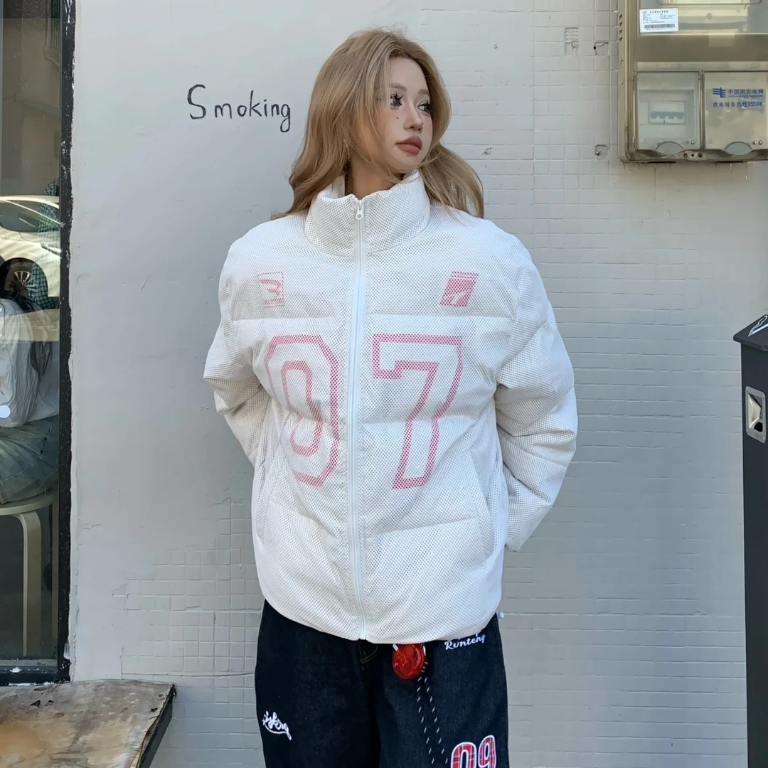 孟德斯鸠事务所 复古网眼球衣面包棉服男女宽松情侣潮牌棉衣TP073