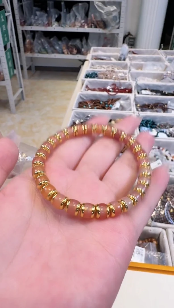 合金手链玛瑙/玉髓粉糯玛瑙金盾7*6mm多样性发其一