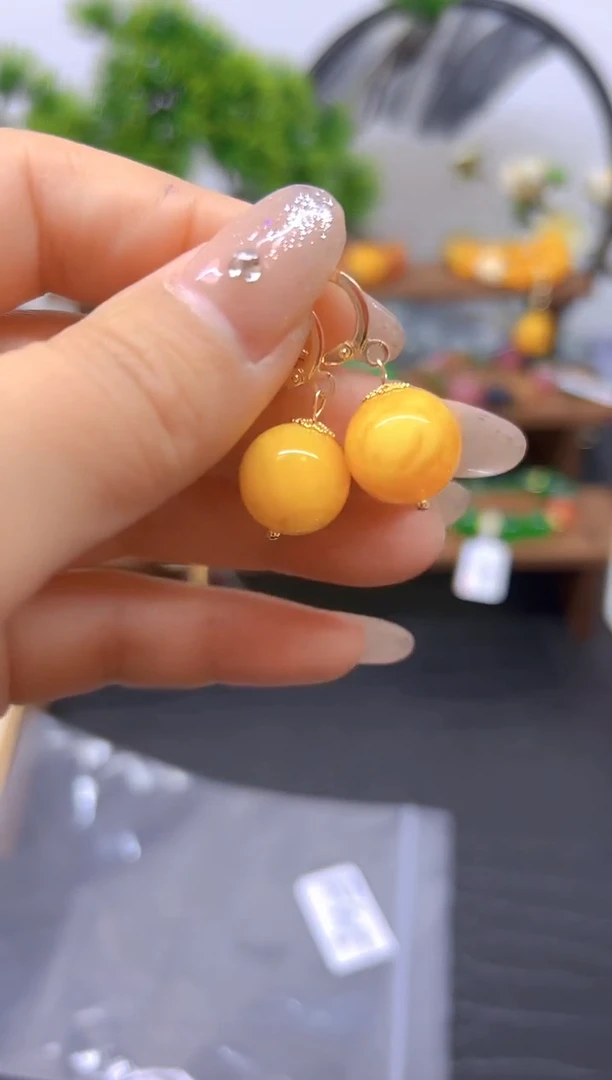 【闪购商品】蜜蜡耳饰14K金镶嵌耳饰E45