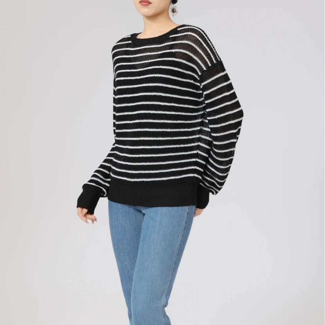 AMASS/阿玛施春夏新款时尚宽松显瘦百搭条纹圆领针织衫女538021