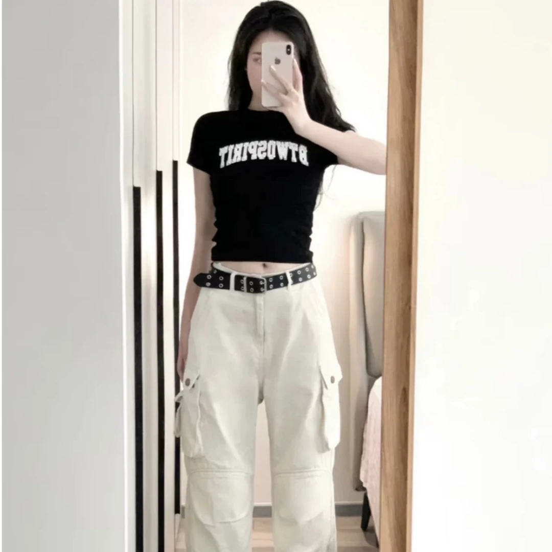 纯棉短款t恤女短袖夏季收腰显瘦遮肉爵士舞短上衣女