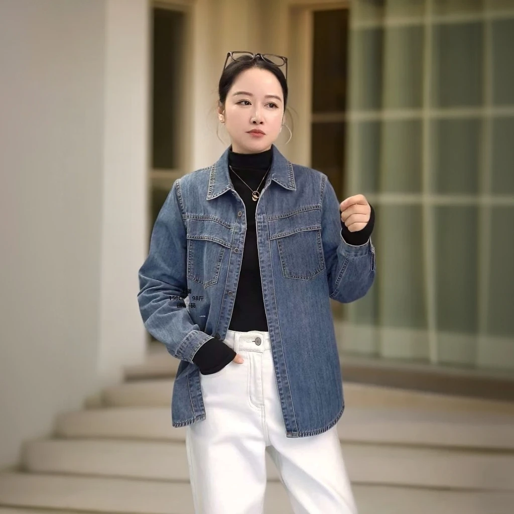 【QQNZ】秋季新款牛仔衬衫长袖拼接洋气外套气质显瘦百搭设计感上衣