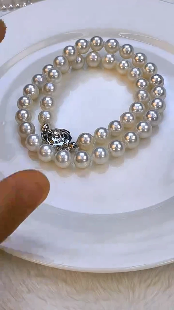 项链银S925镶嵌淡水珍珠9-10