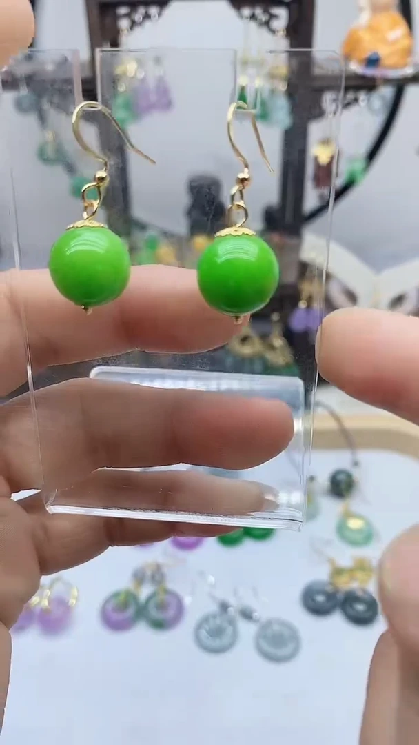 翡翠14K金镶嵌耳饰35翡翠