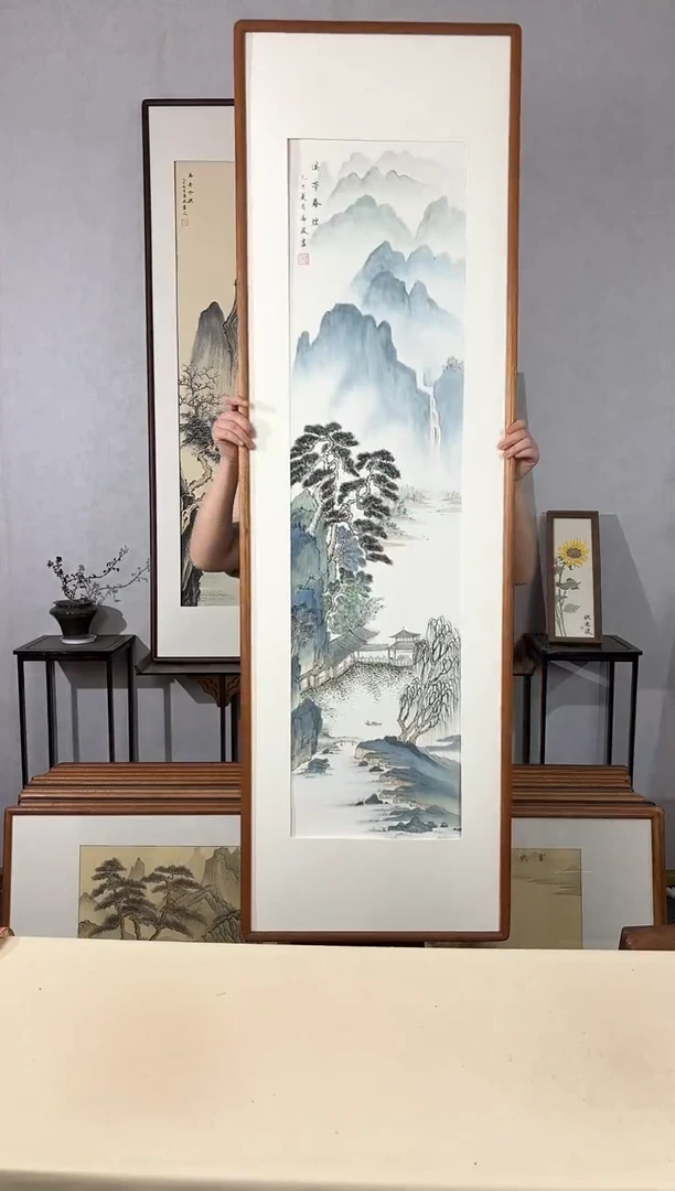 国画手绘*溪亭春烟*52*172cm带框发货
