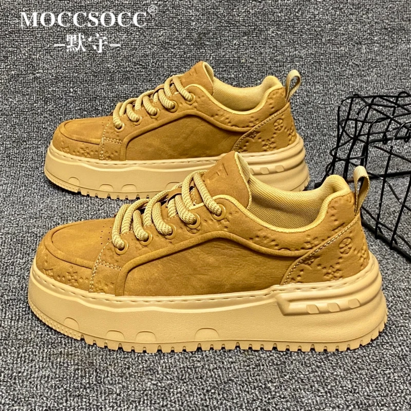 MOCCSOCC板鞋男款轻奢高级感复古男鞋时尚百搭休闲运动鞋厚底增高