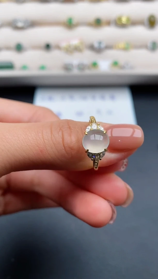 银S925镶嵌戒指翡翠缅甸天然A货翡翠333   4-