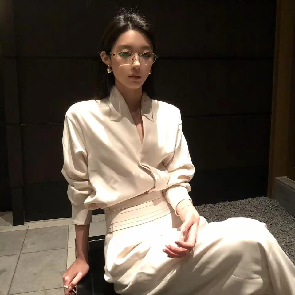 轻熟风时尚套装慵懒风网红衬衫新中式休闲风气质西装显瘦长袖白色