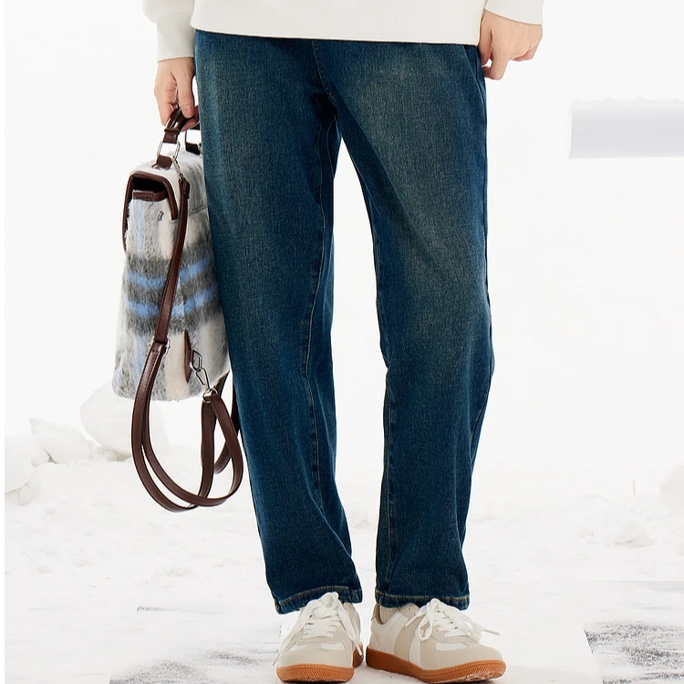 春季新款女士半橡筋腰锥形牛仔裤14N5212B