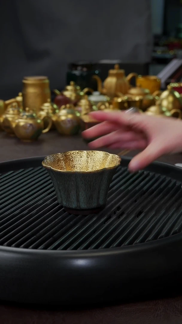 【闪购商品】杯【宜景窑天目釉青釉鎏金】莲华居士