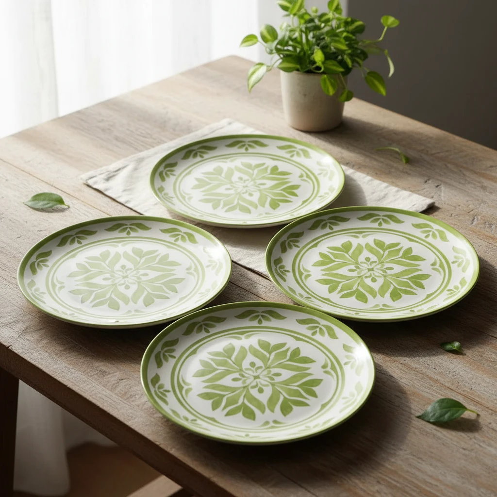 10.5英寸波希米亚哑光釉陶瓷大盘釉下彩家用牛排盘创意手绘复古