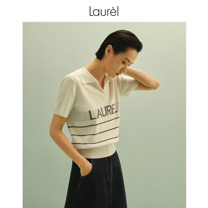 【晨粉专享】Laurel提花条纹短袖POLO衫LWL343M03200