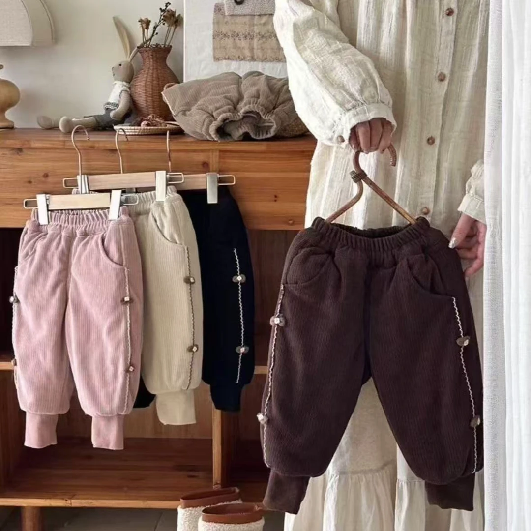 现货DDM儿童一件过冬加厚棉裤花朵裤子女童时尚休闲洋气外穿815