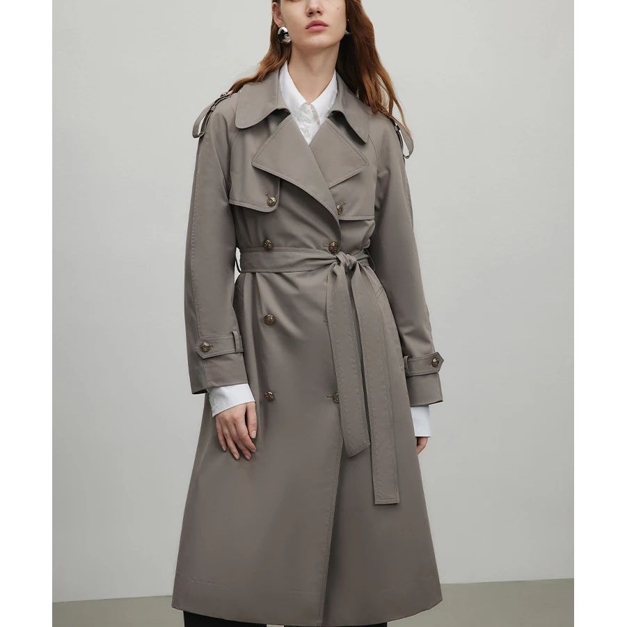 高级感风衣女秋季双排扣腰带设计飒美垂感长款外套Y424301956