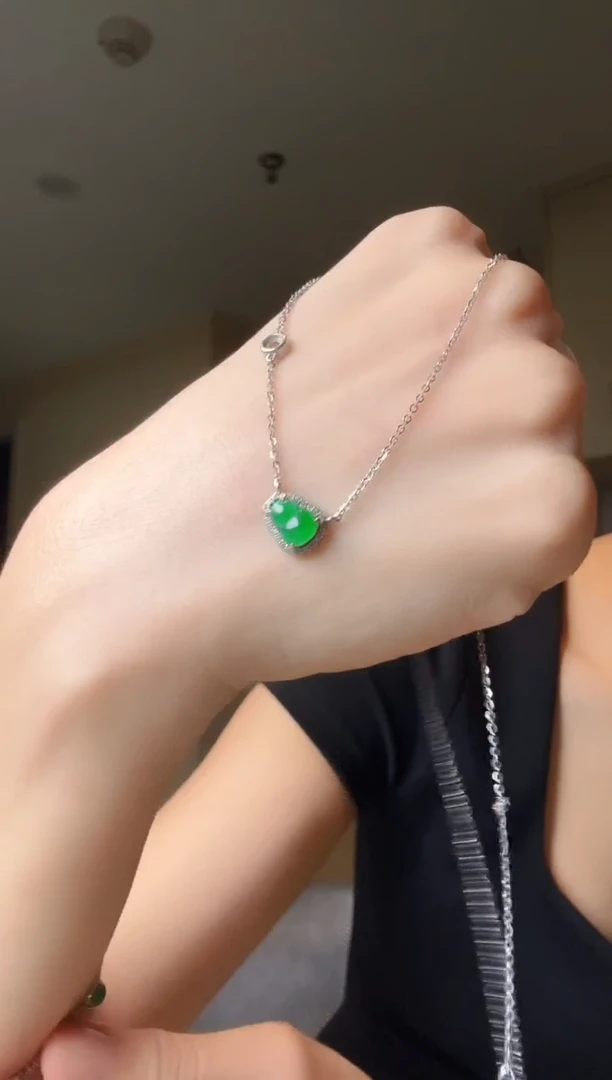 翡翠银S925镶嵌套链天然翡翠套链