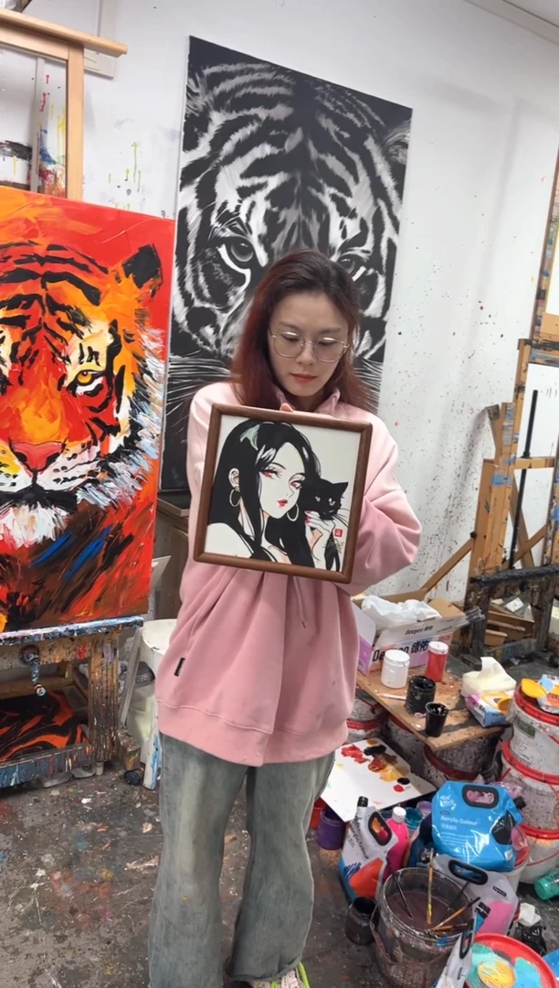 【闪购商品】丙烯画薇摆台黑发美女