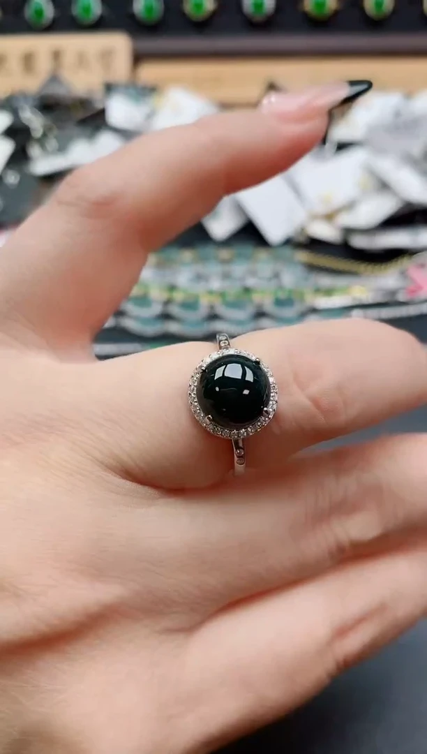 银S925镶嵌戒指翡翠1